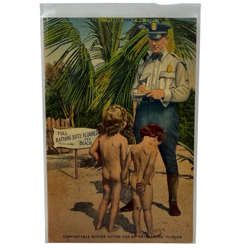 Vintage Linen Postcard Winter Attire in St Petersburg Florida Beach Made in USA